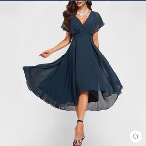 Elegant Navy Blue Chiffon Dress